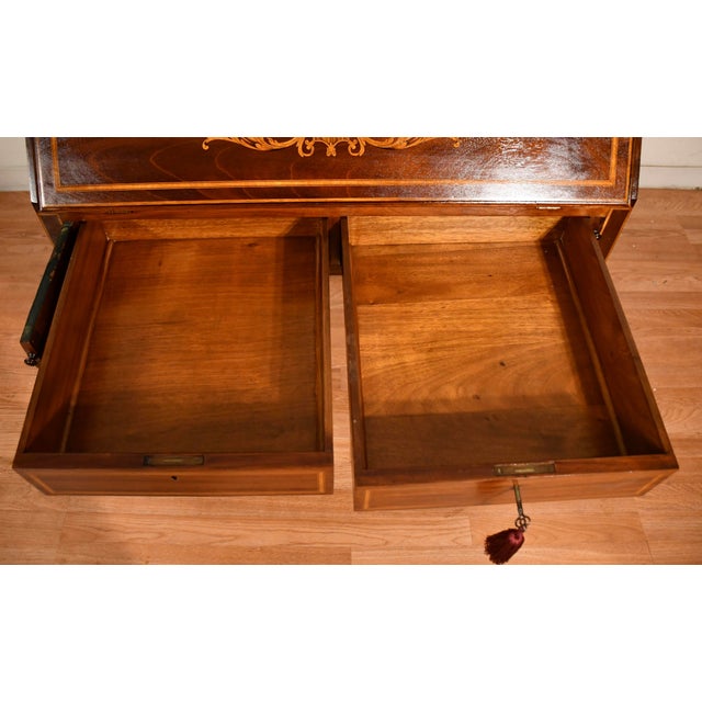 1900s Antique English Edwardian Mahogany & Satinwood Inlay Secretary Desk Writing Desk For Sale - Image 14 of 18