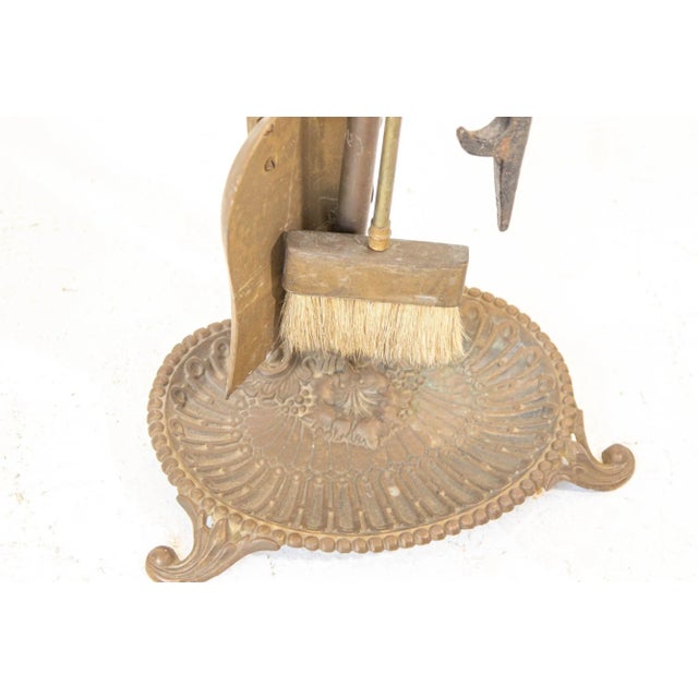 Mid 20th Century Vintage Brass American Art Nouveau Style Fireplace Tools Set For Sale - Image 5 of 13