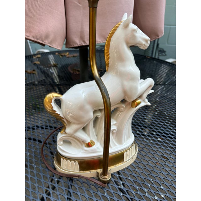 Vintage Art Deco White Gold Porcelain Horse Sculpture Lamp For Sale - Image 11 of 12