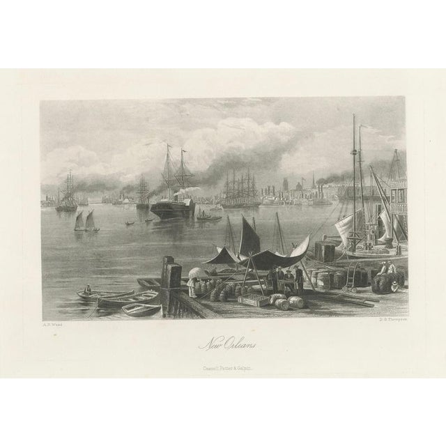 New orleans harbor, mississippi river shipping and steamers – antique engraving this finely engraved 19th-century view...