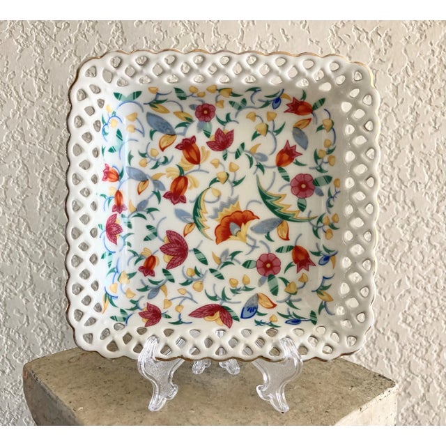 Mid 20th-Century Reticulated Floral Chintz Porcelain Vide Poche / Catchall Dish, Germany For Sale - Image 12 of 13