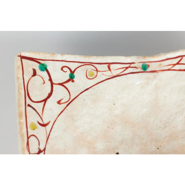 Ceramic Glazed Square Plate With Hand Painted Designs For Sale - Image 11 of 12