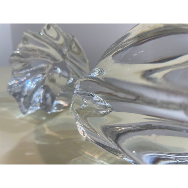 Art Deco Set/2 Baccarat Crystal Glass Candle Stands Oreste Swirl France Signed For Sale - Image 3 of 6