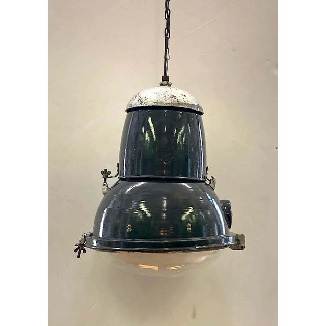 1940s Italian Blue Enamel Large Industrial Factory / Warehouse Lantern For Sale - Image 13 of 13