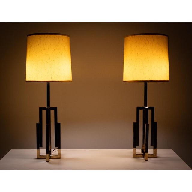 Gold Hollywood Regency Table Lamps in Brass and Chrome, 1970s, Set of 2 For Sale - Image 8 of 9