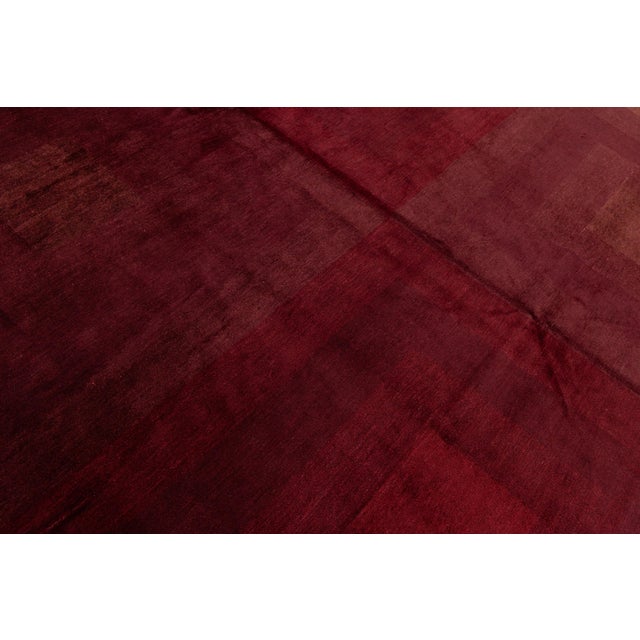 Ruby Red Modern Geometric Hand-Knotted Tibetan Wool & Silk Rug in Ruby Red and Burgundy For Sale - Image 8 of 10