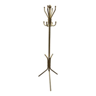 1950s Mid Century Polished Brass Coat Rack or Tree With Tripod Base For Sale