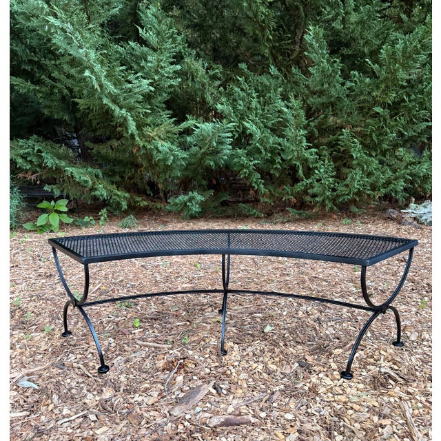 Vintage Salterini Style Curved Wrought Iron Garden Bench, Restored For Sale - Image 9 of 10
