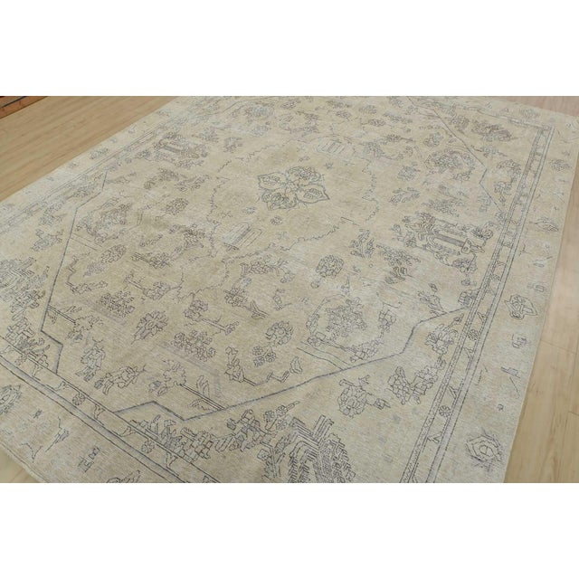 Farmhouse Tabriz Rug 9’1” X 12′ Beige Wool Vintage Distressed Hand-Knotted Carpet For Sale - Image 3 of 15