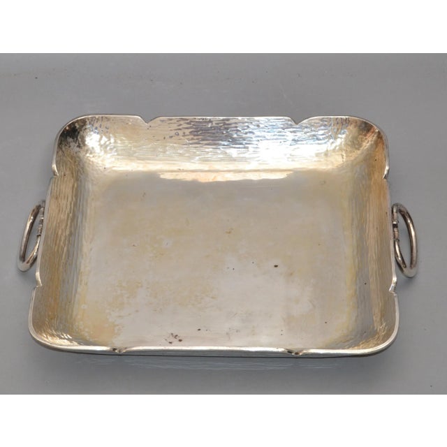 1970s Serving Tray Handles Silver Plated Hammered Steel Mid-Century Modern For Sale - Image 12 of 13