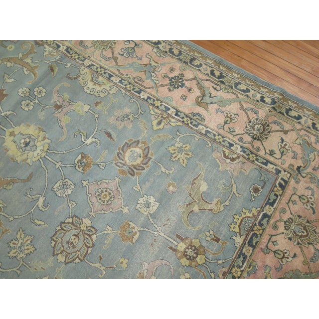 Early 20th Century Blue Gray Pink Indian Room Size Rug - 9'6" x 13'6" For Sale - Image 4 of 9