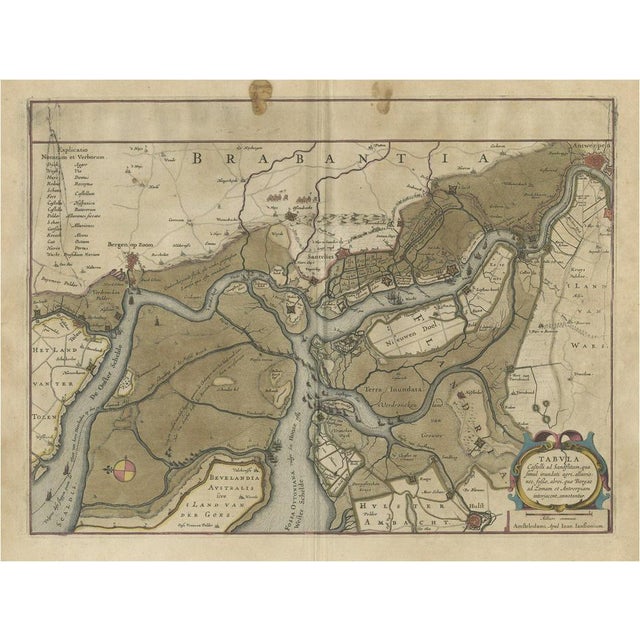Antique Map of the Region Between Bergen Op Zoom, 1647 For Sale
