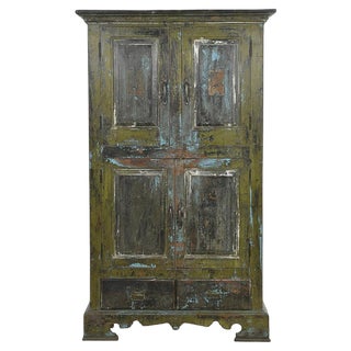Wooden Cabinet with Green and Blue Patina For Sale