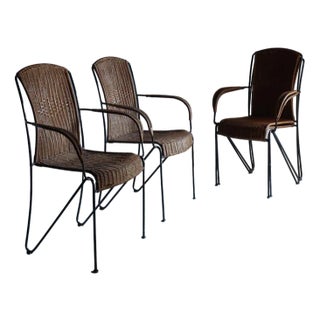 Wicker Iron Chairs by Frederic Weinberg, 1960s, Set of 4 For Sale