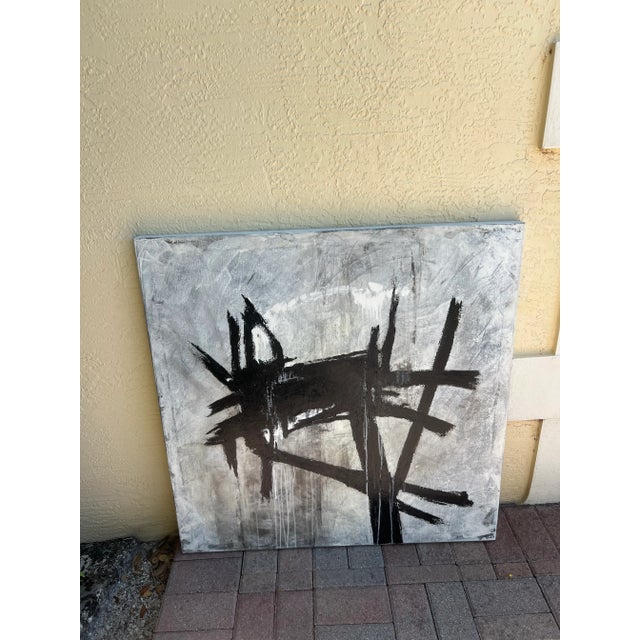Vintage Acrylic on Canvas Abstract Contemporary Black and White Painting. t Is Without a Frame, Only With a Frame on the...