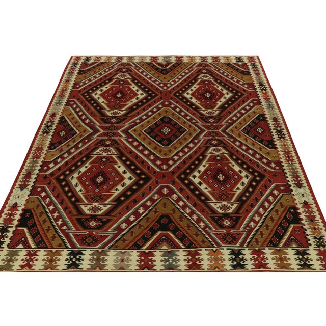 1950s Handwoven Vintage Mid-Century Kilim Rug in Red Geometric All Over Pattern For Sale - Image 5 of 7