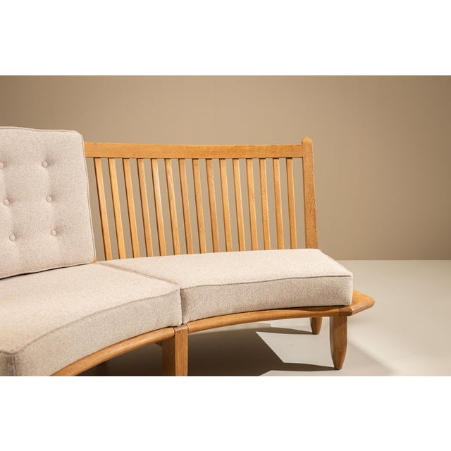 Curved Oak Sofa by Guillerme et Chambron, France, 1960s For Sale - Image 15 of 18