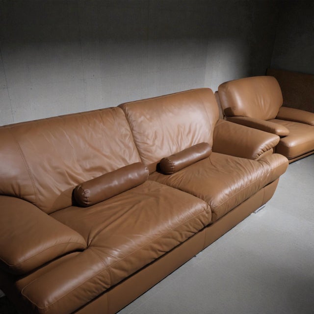 Brown Loom Sculptural Leather Sofa & Lounge Chair Set For Sale - Image 8 of 8