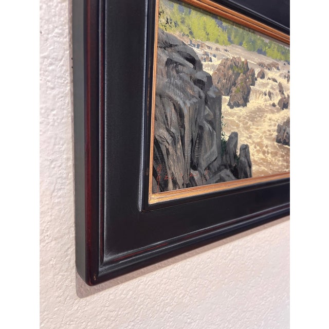 Realism Potomac Falls by Diego Glazer | Oil on panel Landscape of rushing water and rocky riverbank. For Sale - Image 3 of 5