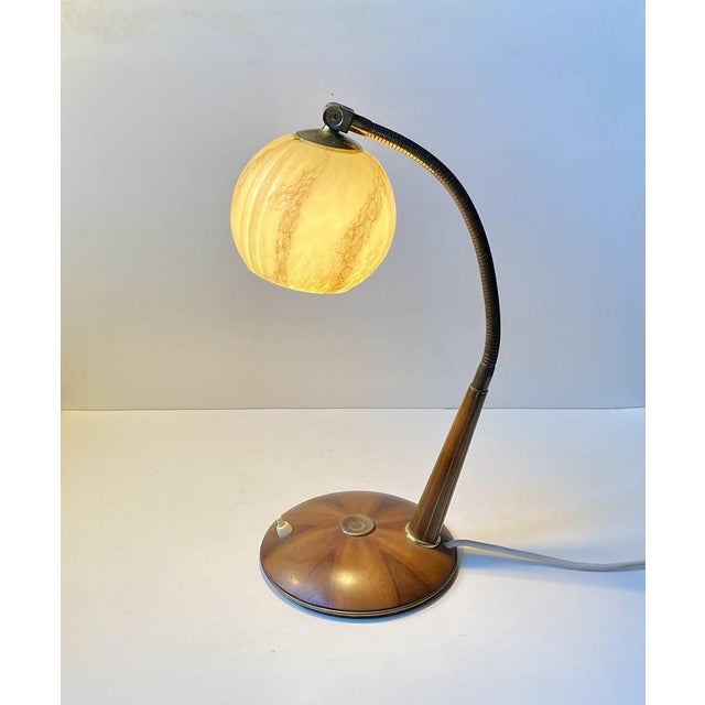 Italian Art Deco Table Lamp in Walnut and Marbled Glass, 1930s For Sale - Image 6 of 9