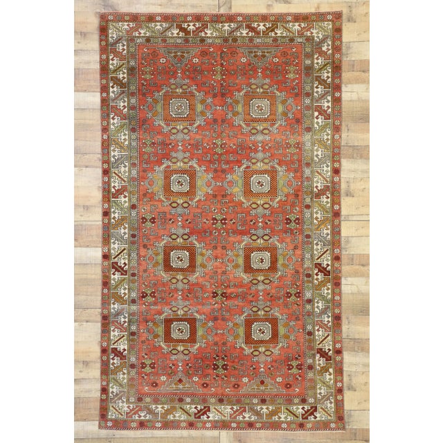 Red Mid 20th Century Vintage Turkish Oushak Gallery Rug 05'09 X 09'10 For Sale - Image 8 of 10