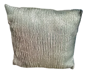 18" Square Turquoise and Silver Metallic Finish Knit Front Pillow