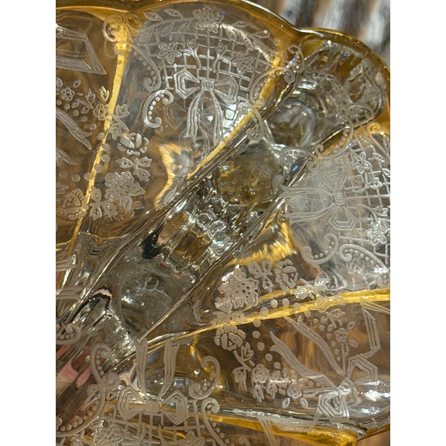 1930s Cambridge Glass Valencia Etched & Gilt 3-Light Candelabra – Pair For Sale - Image 14 of 17