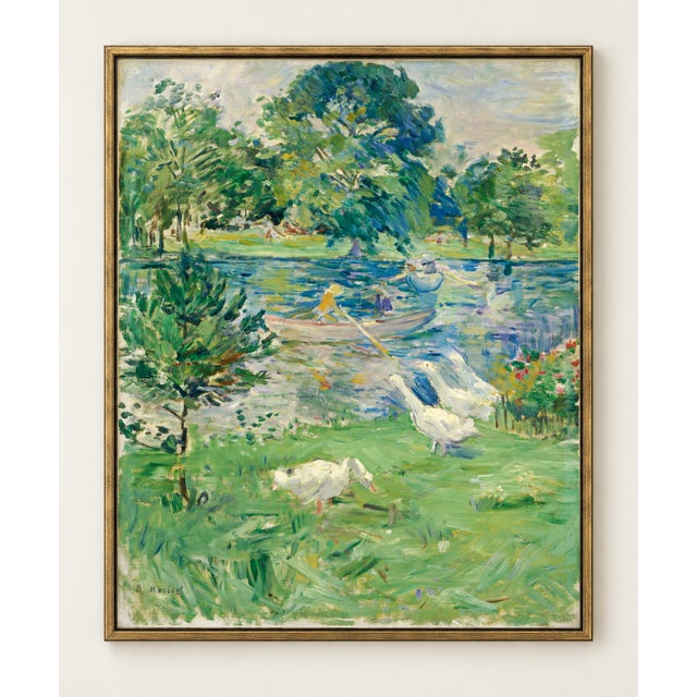 This vintage French Impressionist landscape art print by Berthe Morisot brings luminous garden color and pastoral elegance...
