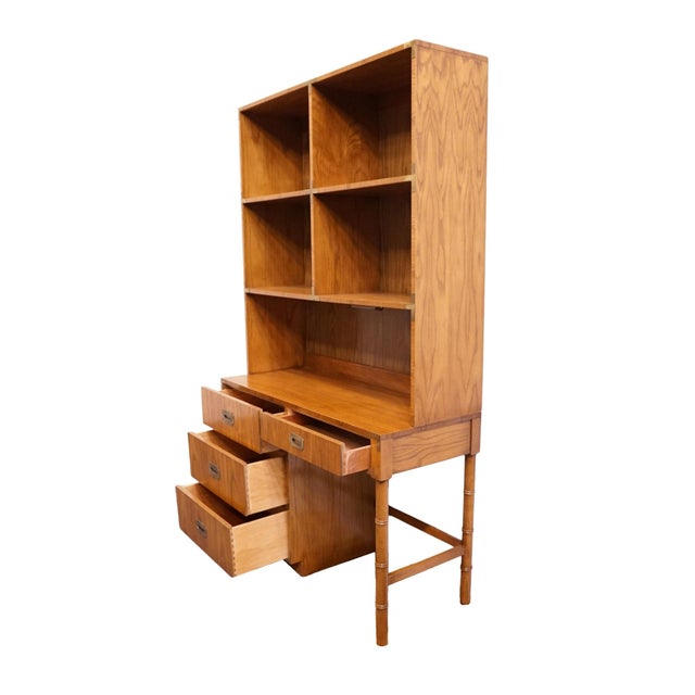 Wood Dixie Furniture Campaigner Collection Walnut 46" Student Writing Desk W. Bookcase Hutch Top 767-532 / 767-543 For Sale - Image 7 of 15