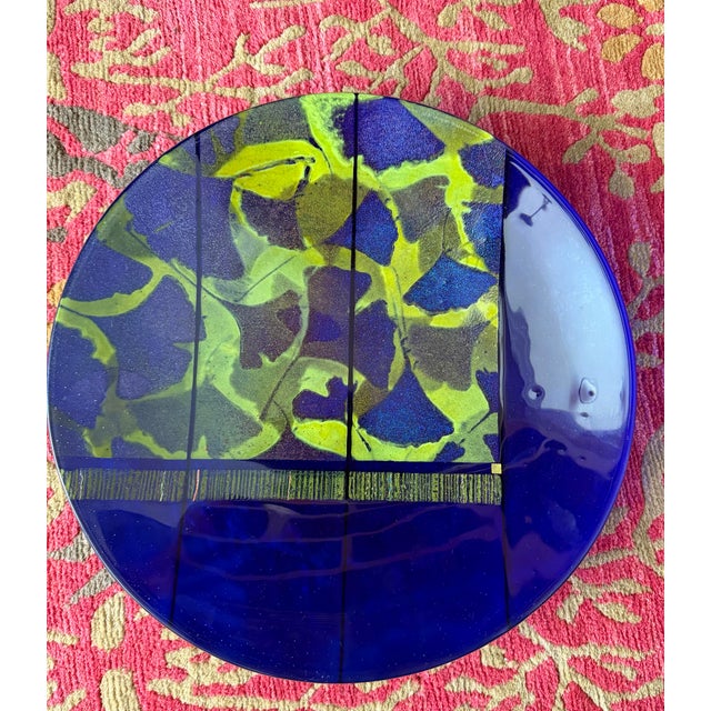 Blue Signed Richard Ritter 14” Studio Art Glass Charger Plate, 2005 For Sale - Image 8 of 13