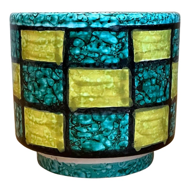 Vintage Italian Checkerboard Ceramic Cache Pot For Sale