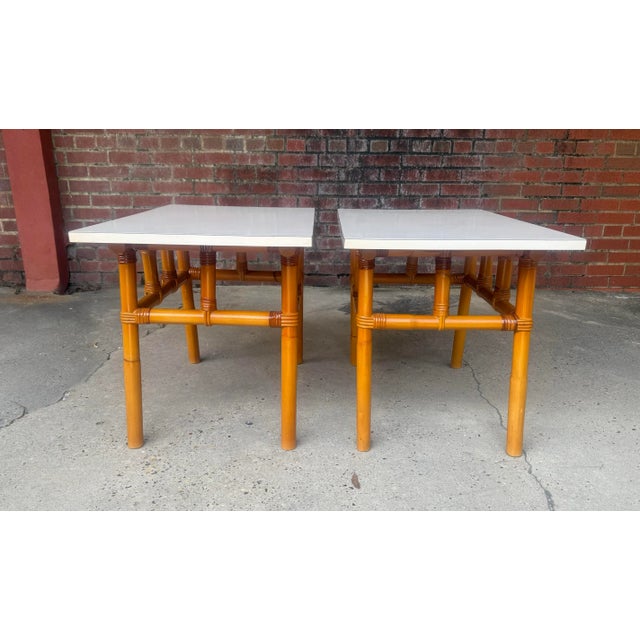 Chinoiserie Mid - Century John Wisner for Ficks Reed Style Rattan Side Tables - A Pair For Sale - Image 3 of 8