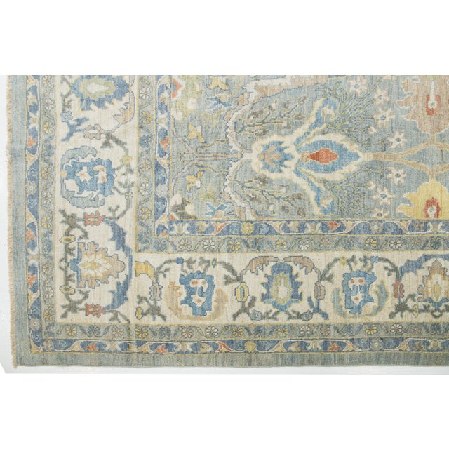 Apadana's Modern Sultanabad Square Wool Rug in Blue With Allover Pattern For Sale - Image 10 of 10