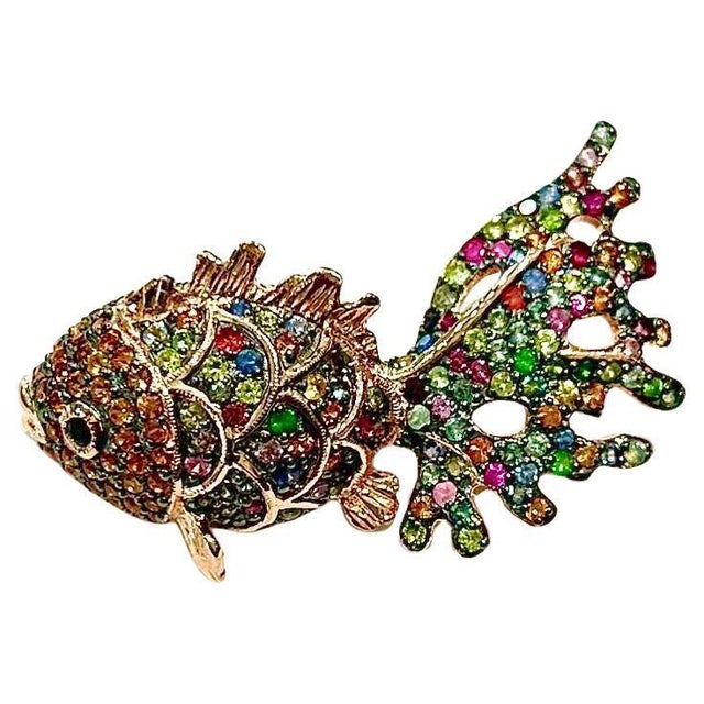 Bochic "Orient" Ruby, Emerald & Sapphire Brooch or Pendent Set In 18K Gold & Silver For Sale - Image 10 of 10