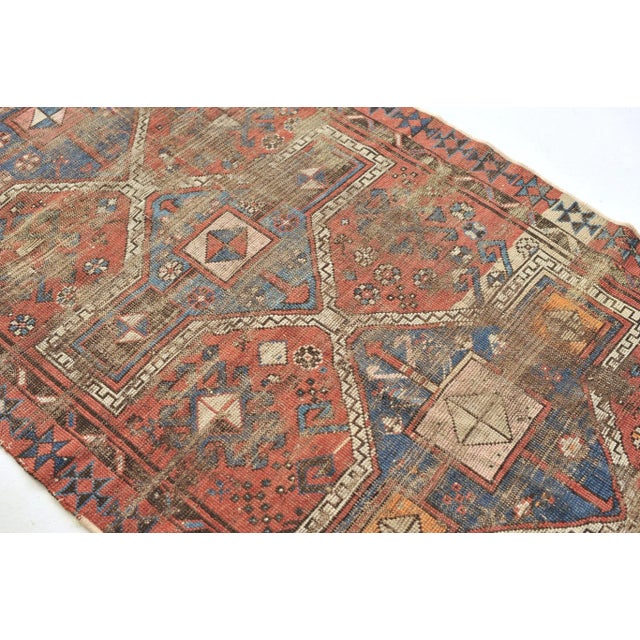 Red Antique Turkish Tribal Geometric Distressed Rug, 3.7 x 6.6 For Sale - Image 8 of 11