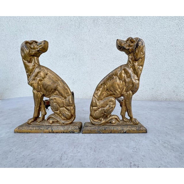 Brass and Iron Dogs Fireplace Andirons, 1930s, Set of 2 For Sale - Image 10 of 11