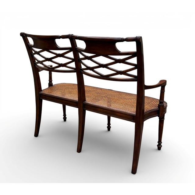Brown Theodore Alexander Regency Cane Seat Carved Wood Settee For Sale - Image 8 of 18