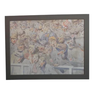 Early 20th Century "Play Up, Tigers" Original Illustration by Joseph Clayton Clarke A.K.A Kyd, Framed