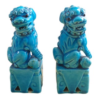 Vintage Mid 20th Century Ceramic Foo Dog Bookends, a Pair For Sale