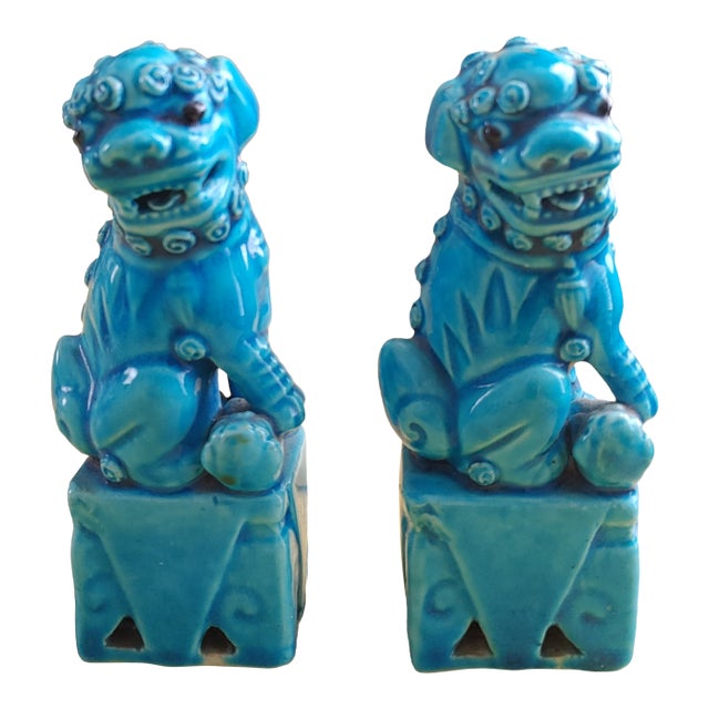Vintage Mid 20th Century Ceramic Foo Dog Bookends, a Pair For Sale
