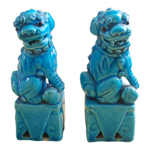 Vintage Mid 20th Century Ceramic Foo Dog Bookends, a Pair