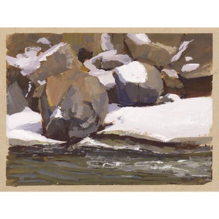 017 - Plein Air-Coal Creek Canyon, CO, 3/12/22 by Judd Mercer | Gouache Painting of rocks and water For Sale