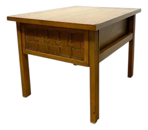 1970s Lane Mid-Century Modern End Table With Basketweave Drawer Front