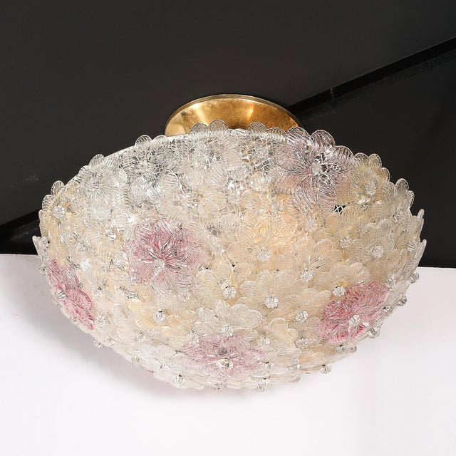 Mid-Century Modern Mid-Century Hand-Blown Rose Murano Glass Florets Chandelier by Barovier & Toso For Sale - Image 3 of 18