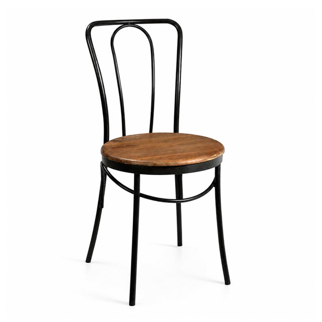 Beautifully crafted bistro style dining chair with warm toned mango wood seat and black bent iron frame. Each will vary in...