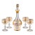 Vintage Bohemian-Style Frosted Glass Decanter & 4 Cordial Glasses — Gilt Grape Leaves & Purple Berries 5 pcs For Sale