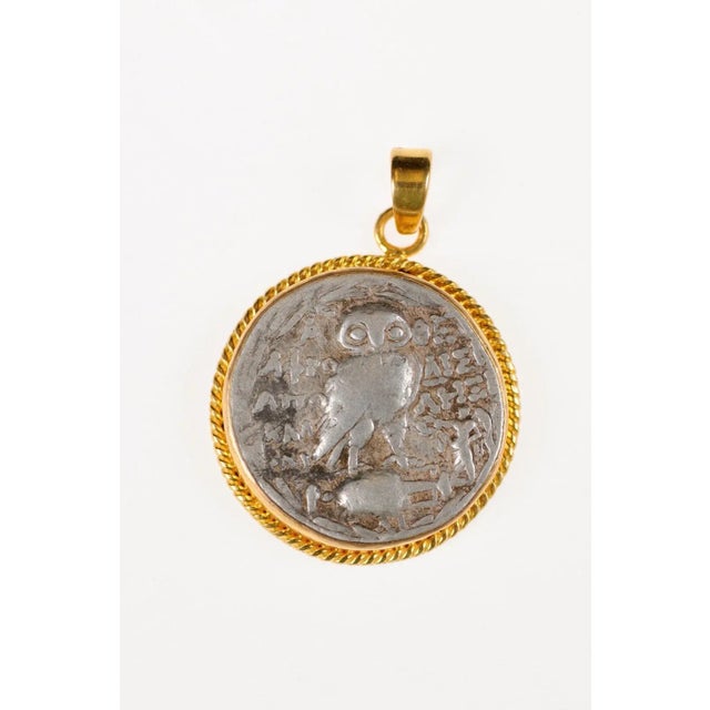 Contemporary Antique Ancient Greek Owl Coin Pendant For Sale - Image 3 of 9