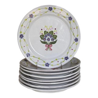 Made in Portugal Vintage Terra Cotta Hand Painted Plates - Set of 8 For Sale