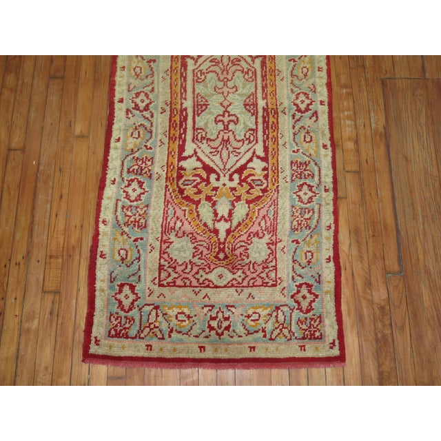 Pink Field Red Green Accent Formal Full Pile Antique Turkish Oushak Runner For Sale In New York - Image 6 of 6