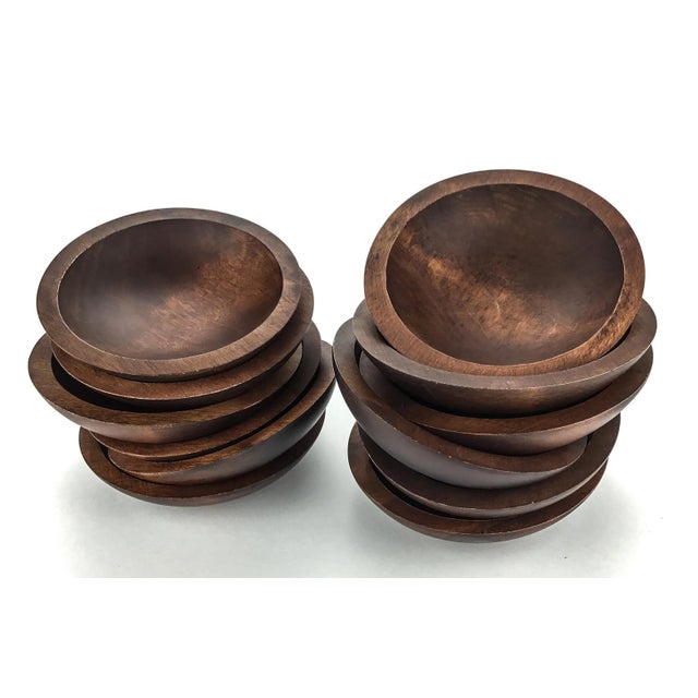 Vintage Artisans Wood Salad Nut Snack Bowls - Set of 12 For Sale - Image 4 of 13
